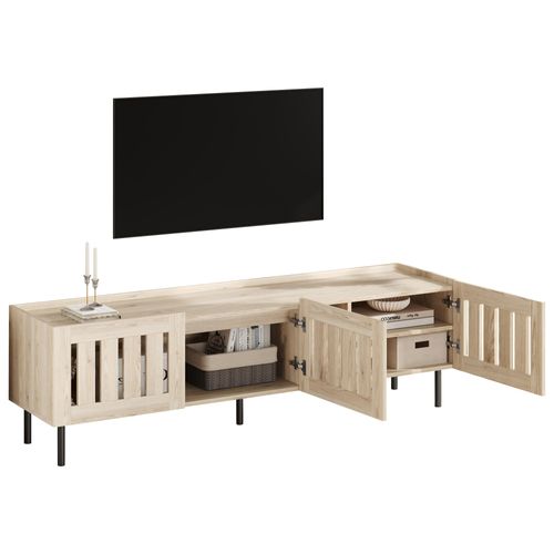 Meuble TV 160x40x47 Cm Avec 3 Portes Et Compartiment De Rangement Ouvert, Mdf, Couleur Bois