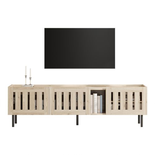Meuble TV 160x40x47 Cm Avec 3 Portes Et Compartiment De Rangement Ouvert, Mdf, Couleur Bois