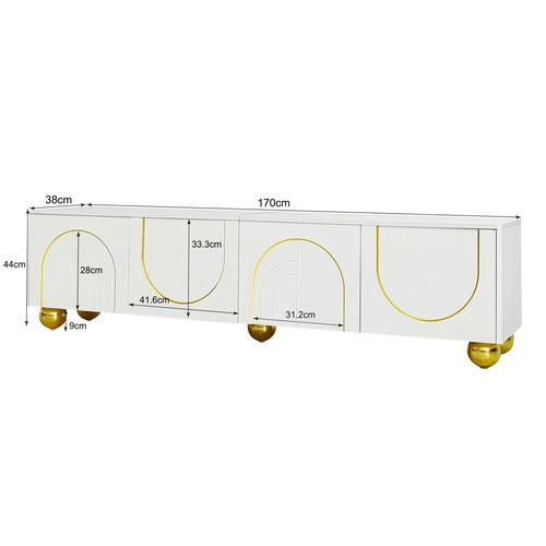 Meuble TV 170x38x44 Cm Avec 4 Portes, Adapté Pour Télévision De 70-79 Pouces, En Mdf, Blanc