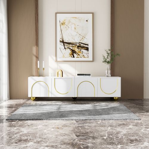 Meuble TV 170x38x44 Cm Avec 4 Portes, Adapté Pour Télévision De 70-79 Pouces, En Mdf, Blanc