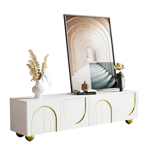 Meuble TV 170x38x44 Cm Avec 4 Portes, Adapté Pour Télévision De 70-79 Pouces, En Mdf, Blanc