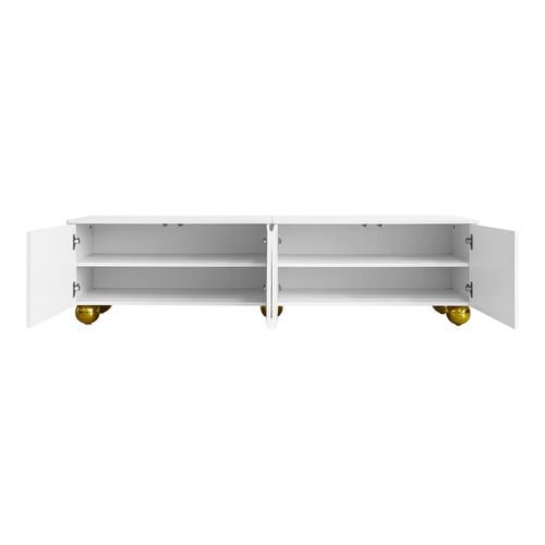 Meuble TV 170x38x44 Cm Avec 4 Portes, Adapté Pour Télévision De 70-79 Pouces, En Mdf, Blanc