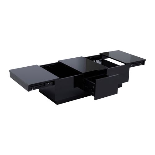 Table Basse 100x50x31 Cm Avec 2 Tiroirs, Finition Brillante, Bureau Coulissant, Noir