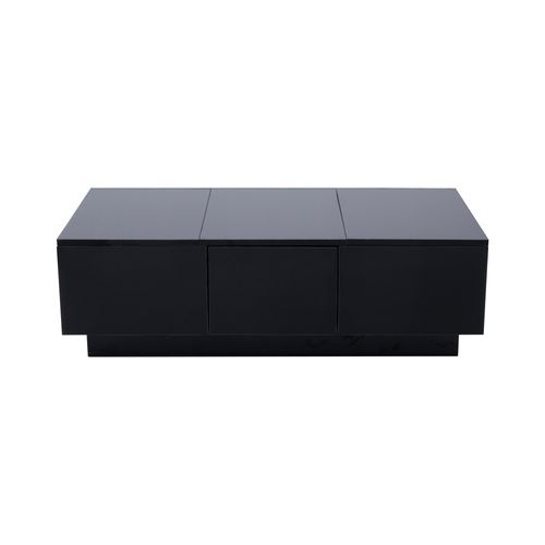 Table Basse 100x50x31 Cm Avec 2 Tiroirs, Finition Brillante, Bureau Coulissant, Noir