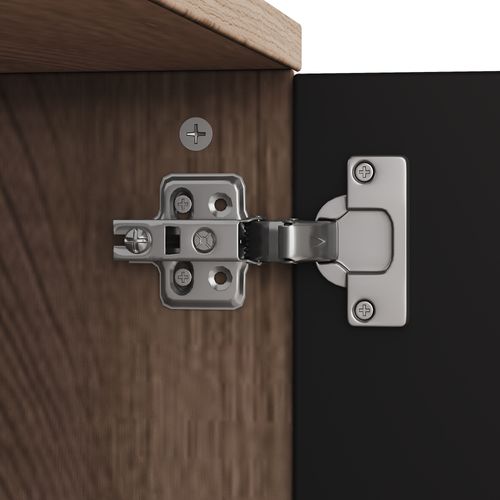 Meuble TV 180x35x49 Cm Avec 2 Armoires Et 2 Étagères Ouvertes, Panneaux Particules, Noir Et Bois