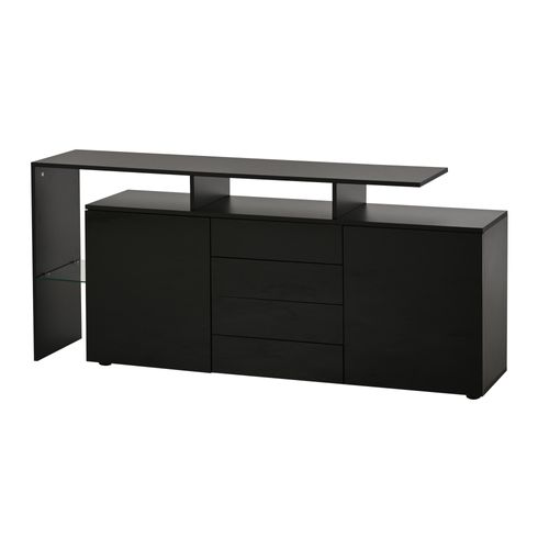 Buffet Design 160 Cm Noir Avec LED, 4 Tiroirs Et 2 Portes, Particules Et Verre
