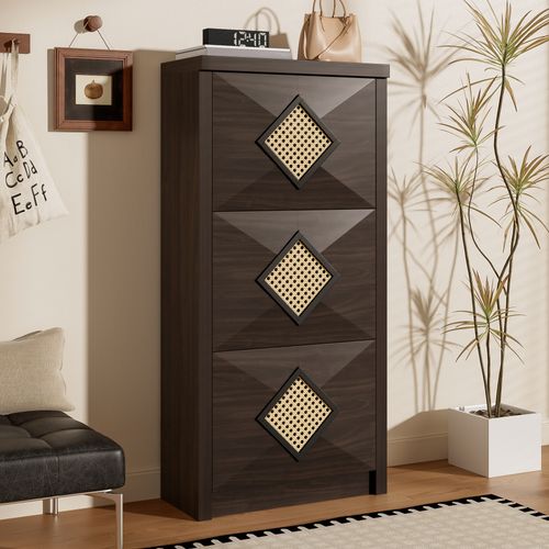 Meuble à Chaussures Vintage 54x25x115 Cm, 3 Compartiments Rabattables, Panneaux Particules, Brun