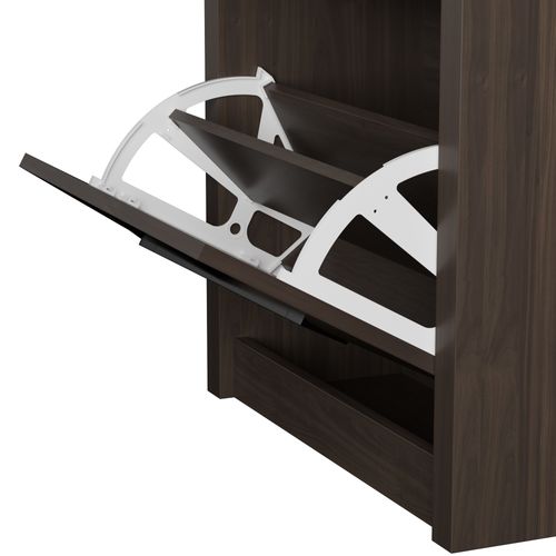 Meuble à Chaussures Vintage 54x25x115 Cm, 3 Compartiments Rabattables, Panneaux Particules, Brun