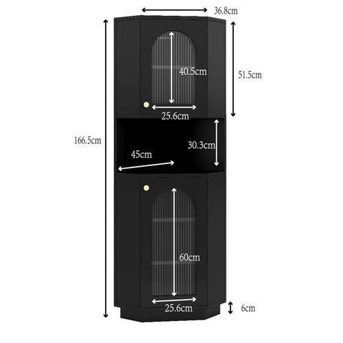 Caisson D'angle 45×45×166,5 Cm Avec LED, Porte En Verre Modelé, Rangements, En Mdf, Noir