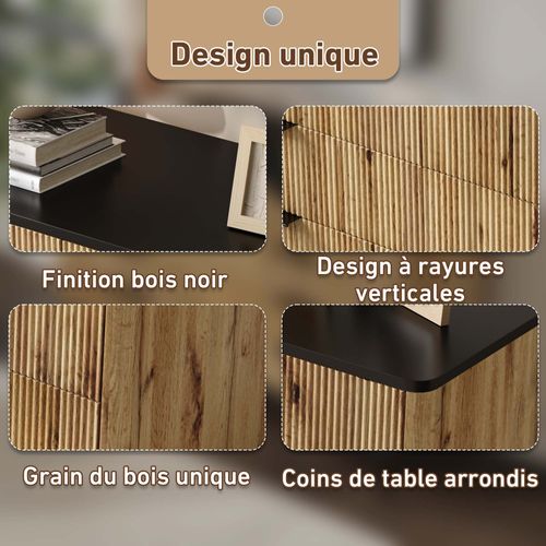 Buffet Moderne 120x39,5x80 Cm, 8 Tiroirs, Design Vertical, En Mdf, Couleur Bois Naturel Et Noir
