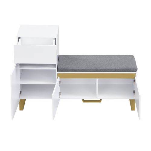 Meuble à Chaussures Multifonction 120x35x85 Cm Avec Banc, Tiroir Et 3 Portes, En Mdf, Blanc