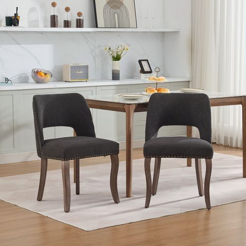 Lot De 2 Chaises De Salle à Manger 58x50x82,5 Cm Avec Dossier Incurvé, En Chenille, Noires