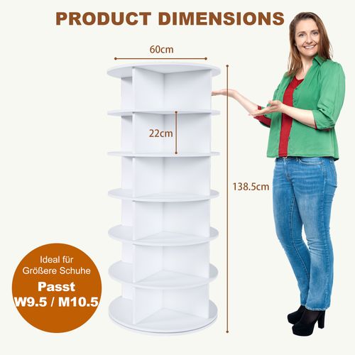 Armoire à Chaussures Rotative 360° De 6 Étages Avec Rangement Pour 24 Paires, En Pvc, Blanc