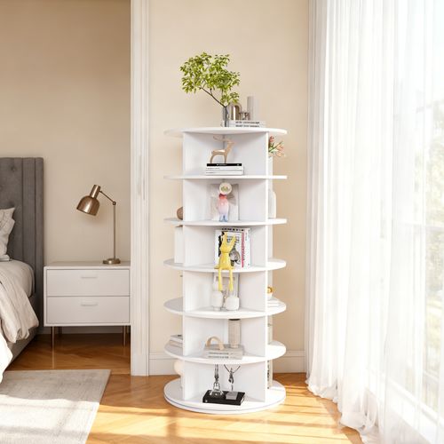 Armoire à Chaussures Rotative 360° De 6 Étages Avec Rangement Pour 24 Paires, En Pvc, Blanc