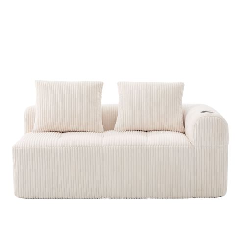 Canapé Droit 2 Places 158×93×61 Cm Avec Poches Latérales, Porte-gobelets, Coussin, Tissu, Beige