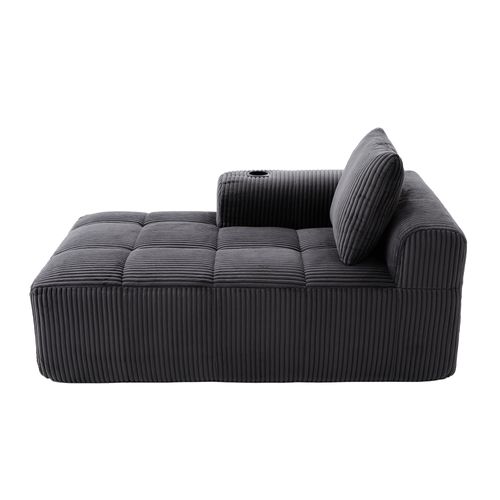 Canapé Droit 158×93×61 Cm Avec Poches Latérales, Porte-gobelets, Coussin, En Tissu, Gris Foncé