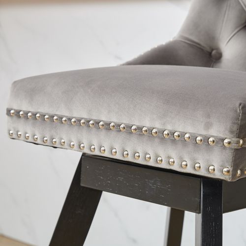 Lot De 2 Tabourets De Bar Pivotants 360° Avec Pieds En Bois, Velours, Gris