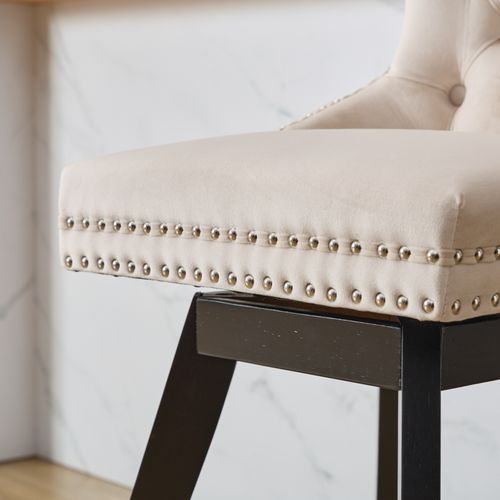 Lot De 2 Tabourets De Bar Pivotants 360° Avec Pieds En Bois, Velours, Beige