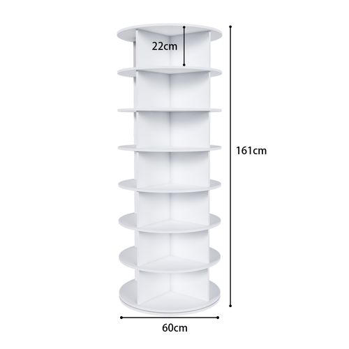 Armoire à Chaussures Rotative 360° De 7 Étages Avec Rangement Pour 28 Paires, En Pvc, Blanc