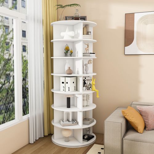 Armoire à Chaussures Rotative 360° De 7 Étages Avec Rangement Pour 28 Paires, En Pvc, Blanc