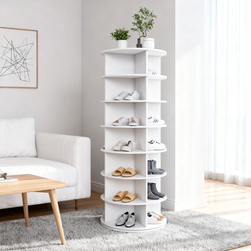 Armoire à Chaussures Rotative 360° De 7 Étages Avec Rangement Pour 28 Paires, En Pvc, Blanc