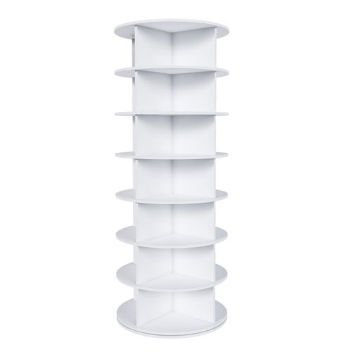 Armoire à Chaussures Rotative 360° De 7 Étages Avec Rangement Pour 28 Paires, En Pvc, Blanc