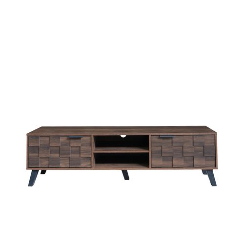 Meuble TV Moderne 160.5x35.5x45cm Avec 2 Portes Et 2 Compartiments Ouverts, Marron