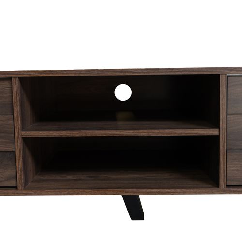 Meuble TV Moderne 160.5x35.5x45cm Avec 2 Portes Et 2 Compartiments Ouverts, Marron