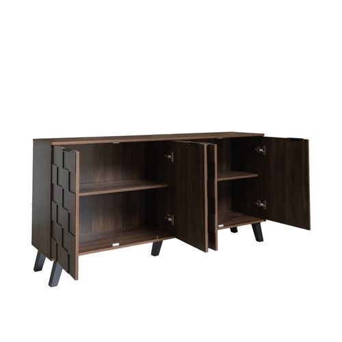 Buffet Moderne 160.5x35.5x78cm, 4 Portes, Poignées Noir Mat, Marron