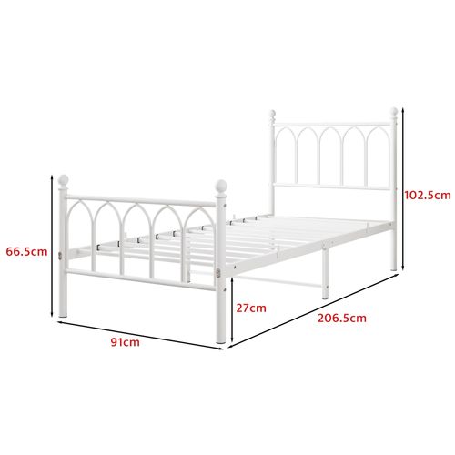 Lit Enfant 90x200 Cm, Lit Simple Avec Tête Et Pied De Lit Vintage, Métal, Blanc
