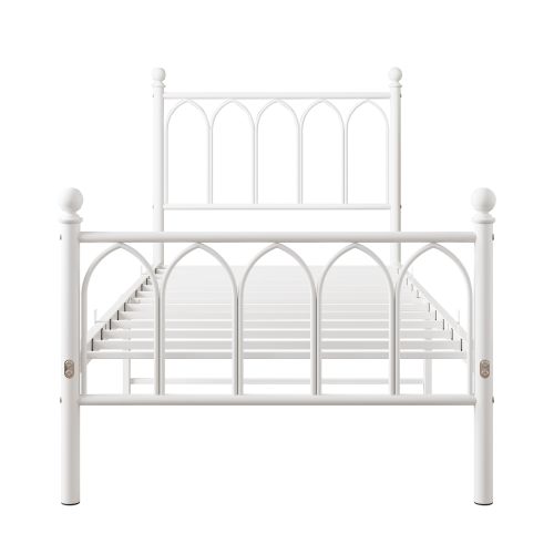 Lit Enfant 90x200 Cm, Lit Simple Avec Tête Et Pied De Lit Vintage, Métal, Blanc