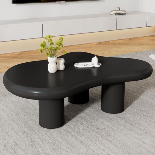Table Basse Créative En Forme De Nuage, 97x67x32 Cm, Mdf Laqué, Avec Sous-couche En Feutre, Noire