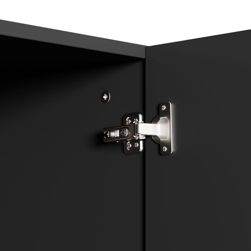 Buffet 4 Portes 160x75x38 Cm - Grand Rangement - Panneaux Particule Noir/bois - Design U Relief