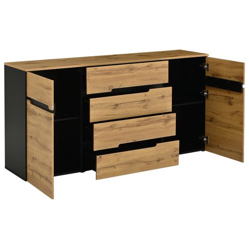 Buffet De Salon 160x40x80 Cm Avec 2 Portes, 4 Tiroirs, En Mdf, Couleur Bois