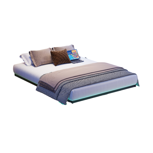 Lit Enfant 120x200 Cm Avec LED Et USB, Cadre De Lit Flottant, Métal, Noir