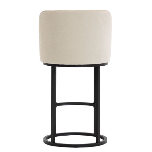 Lot De 2 Tabourets De Bar Avec Pieds En Métal Noirs, Dossier Ergonomique, En Lin, Beige