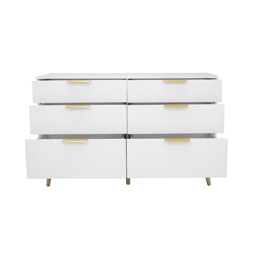 Commode Moderne 120x40x76,5 Cm Avec 6 Tiroirs, Design Élégant, En Panneau De Particules, Blanc