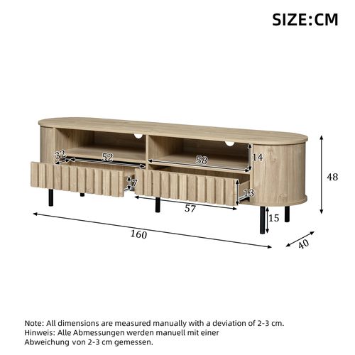 Meuble TV 160x40x48 Cm, 2 Tiroirs, 2 Compartiments Ouvertes, En Mdf, Couleur Bois