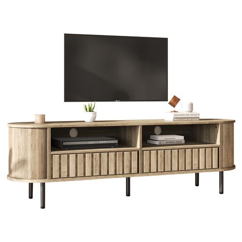 Meuble TV 160x40x48 Cm, 2 Tiroirs, 2 Compartiments Ouvertes, En Mdf, Couleur Bois