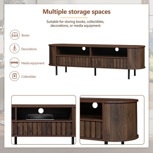Meuble TV 160x40x48 Cm, 2 Tiroirs, 2 Compartiments Ouvertes, En Mdf, Couleur Noyer