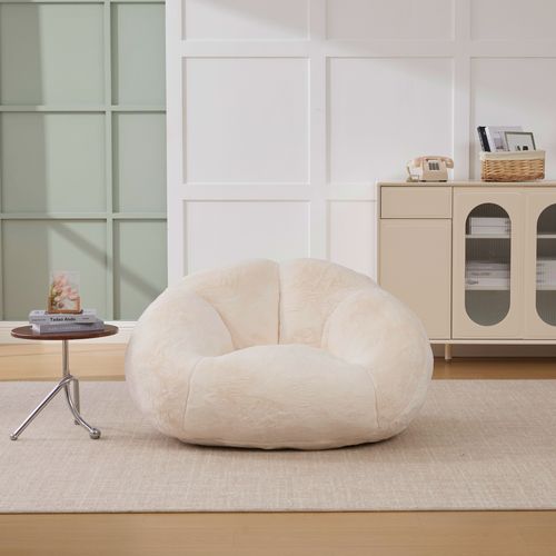 Fauteuil Poire Sans Montage, Rempli De Mousse, Idéal Pour Le Salon Et La Chambre, Velours, Beige