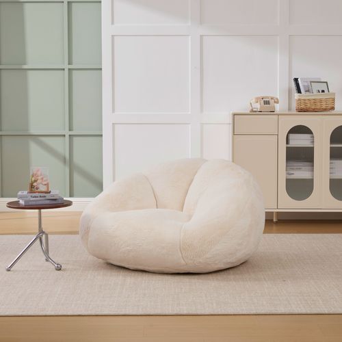 Fauteuil Poire Sans Montage, Rempli De Mousse, Idéal Pour Le Salon Et La Chambre, Velours, Beige