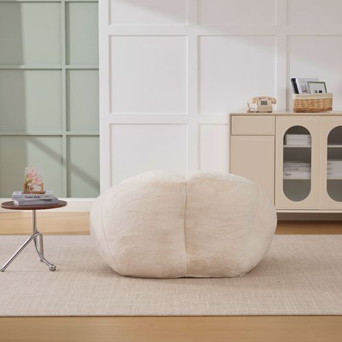 Fauteuil Poire Sans Montage, Rempli De Mousse, Idéal Pour Le Salon Et La Chambre, Velours, Beige