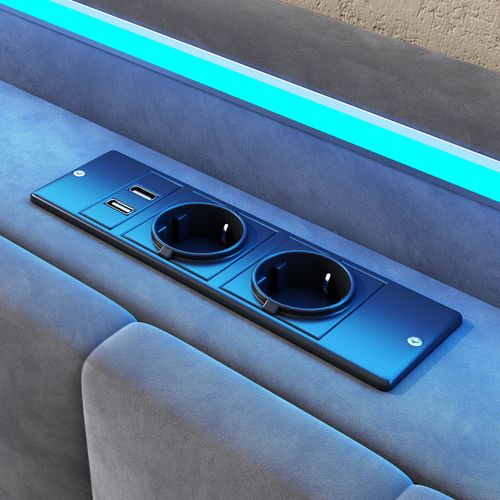 Lit Coffre Adulte 140X200 Cm, Lit Double Avec LED Et USB, Velours, Gris Foncé