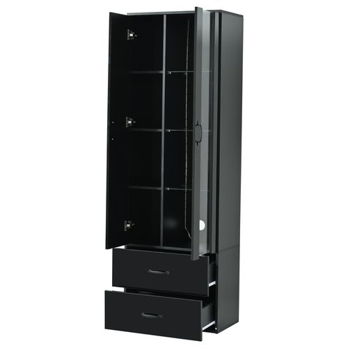 Vitrine LED 60x35x182,5 Cm, 2 Tiroirs Et 2 Portes, Porte En Acrylique, Panneaux Particules, Noir