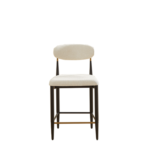 Tabouret De Bar 2 Pièces Confort Tissu Beige Pieds Métal Noir Et Or