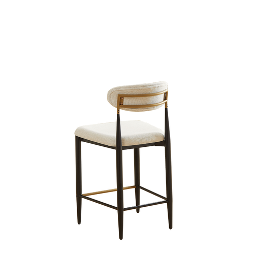 Tabouret De Bar 2 Pièces Confort Tissu Beige Pieds Métal Noir Et Or