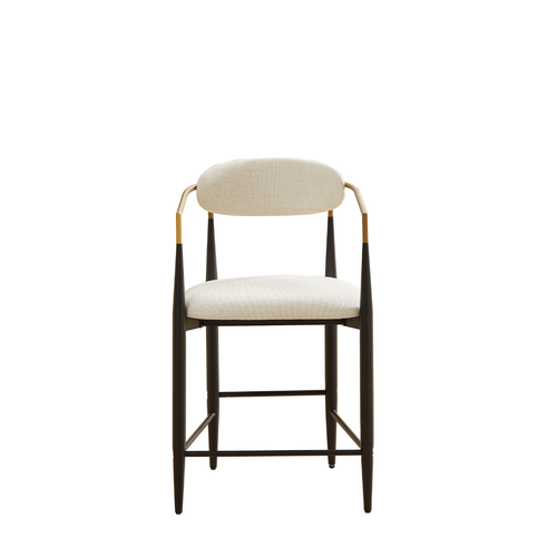 Lot De 2 Fauteuils De Bar Avec Dossier, Accoudoirs, Cadre Métallique, En Tissu, Beige Et Noir