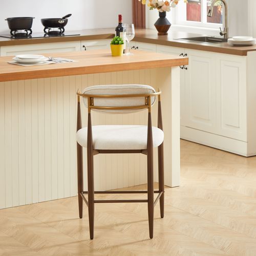 Lot De 2 Fauteuils De Bar Avec Dossier, Accoudoirs, Cadre Métallique, En Tissu, Beige Et Brun