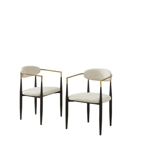 Lot De 2 Fauteuils Salle à Manger Tissu Beige, Structure Métal Noir Et Or